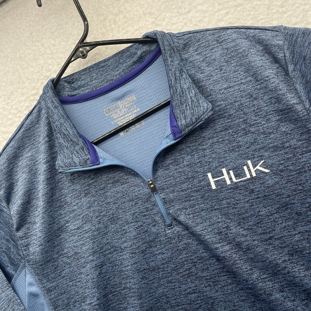 Huk‎ Airweight Pullover Mens Large 1/4 Zip Blue Heather Tech Performance Fishing